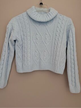 Hippie Rose Pale Blue Cable Knit Cowl Neck Sweater